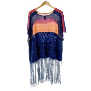 NWOT Free People Sunset Combo Fringe Oversized Knit Cotton Mesh Sweater M/L Boho